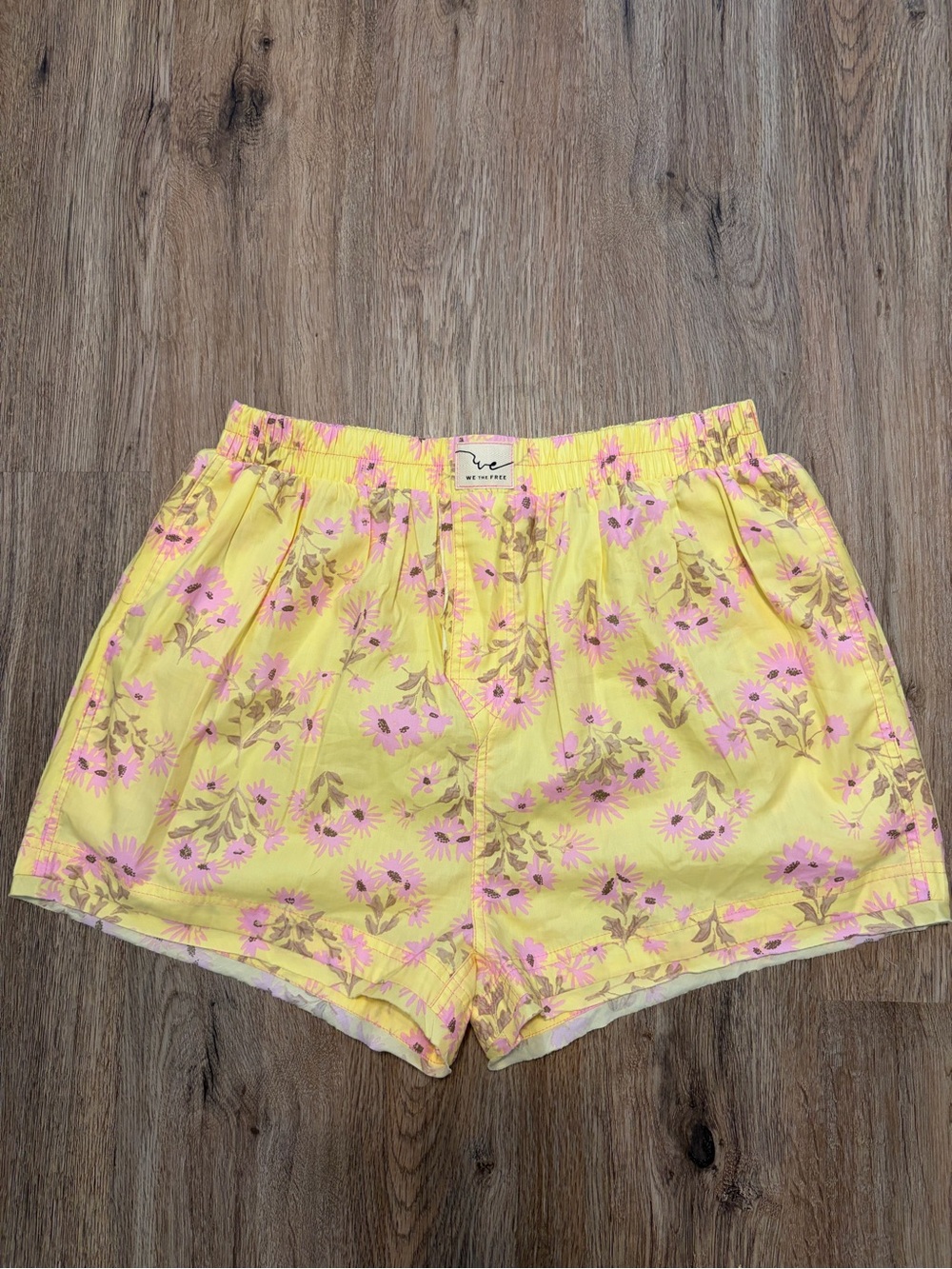 We The Free Yellow & Light Pink Floral High-Waist Women's Summer Boxer Shorts